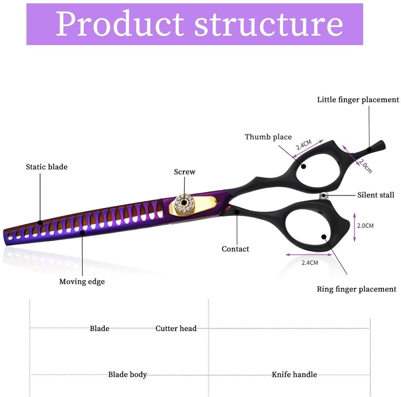 Purple Dragon Professional 7.0/8.0 inch Pet Grooming Hair Cutting Scissor and 6.75/8.0 inch Dog Chunker Shear - Japan 440C Stainless Steel for Pet Groomer or Family DIY Use Chunker scissor - BeesActive Australia