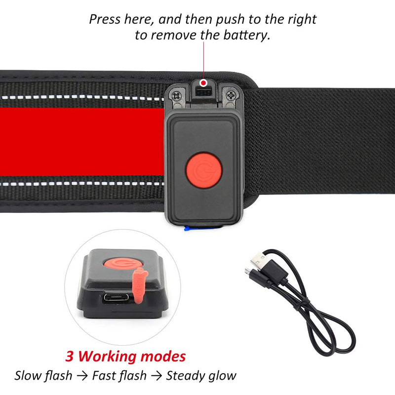 Illumifun Elastic LED Running Belt - USB Rechargeable - Glowing LED Waistband, High Visibility Waist Light, Light Up Safety Gear for Running, Cycling, Camping, Walking, etc Red - BeesActive Australia