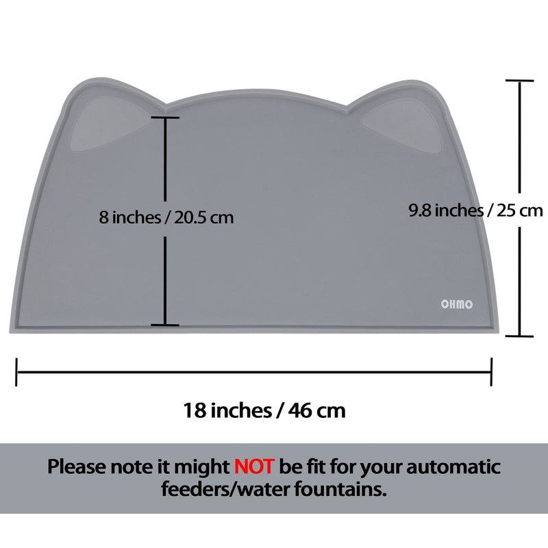 OHMO Cat Food Mat, Silicone Waterproof Dog Food Mat, Non-Skid Spill Proof Pet Feeding Mat for Food and Water, Easy to Clean Dog Placemat 18x9.8"(Small Cat) Dark Grey - BeesActive Australia