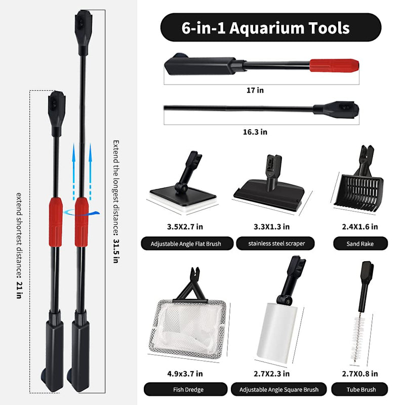 SVECKE Fish Tank Cleaning Tools, 6-in-1 Aquarium Cleaning Tools, Adjustable Fish Tank Cleaning Kit with Long Telescopic Handle, Multi-Function Aquarium Cleaning Kit for Saltwater Freshwater - BeesActive Australia