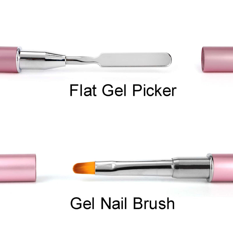 Dual-Ended Gel Brush & Picker Brush tool, Mwoot Stainless Steel 2 in 1 Designs Gel Nail Brushes Gel Nail Tool for Gel Acrylic Nails Extension (Pink) - BeesActive Australia