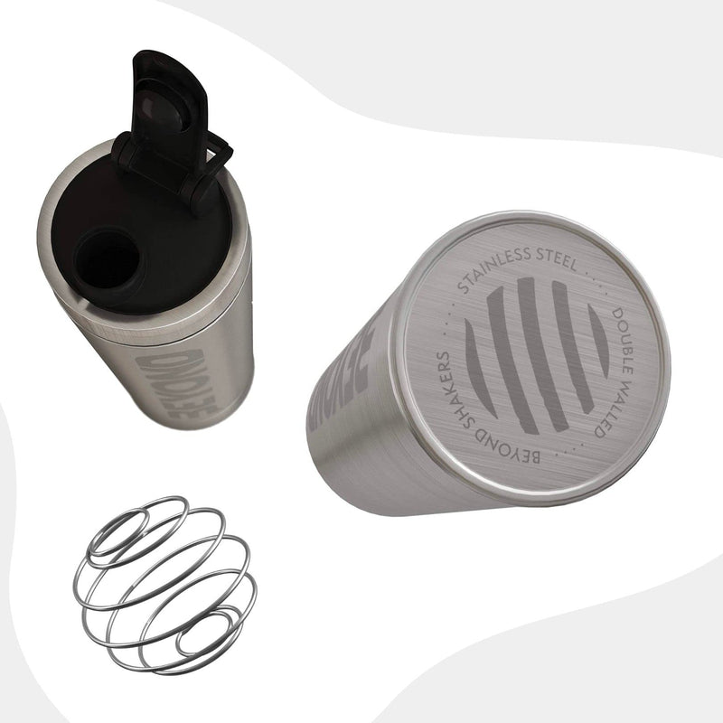 Beyond Fitness Premium Insulated Stainless Steel Protein Mixer Shaker Supplement Bottle - Metal and BPA Free Brushed Steel - BeesActive Australia