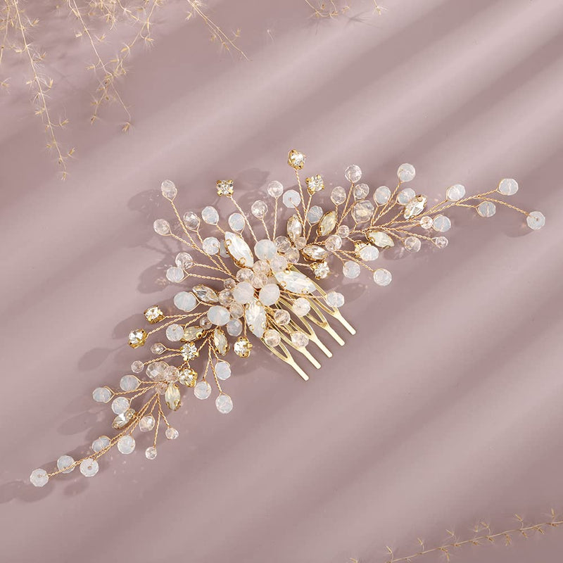 Kercisbeauty Wedding Hair Comb with Crystal Rhinestones for Brides Bridal Headpiece(Gold) Gold - BeesActive Australia
