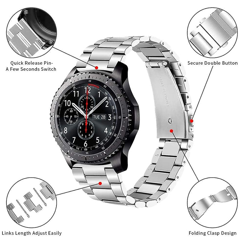 Joyozy Compatible with Samsung Watch Band 46mm, Galaxy Watch 3 45mm Band- 22mm Watch Band Stainless Steel Metal Replacement Men Women Strap for Samsung Gear S3/Classic/Frontier etc. Silver - BeesActive Australia