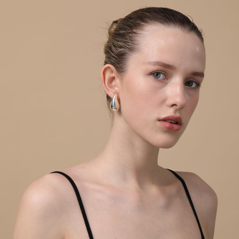 Apsvo Chunky Gold Hoop Earrings for Women, Dupes Earrings Lightweight Waterdrop Hollow Open Hoops, Hypoallergenic Gold Plated Earrings Fashion Jewelry for Women Girls silver - BeesActive Australia