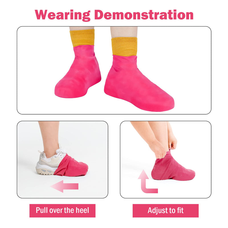 TCCFCCT Waterproof Shoe Covers, Reusable Silicone Shoe Protectors for Men, Women, Durable, Easy to Carry, Nonslip Rain Shoe Covers for Rain, Snow, Car Washing, Camping 1 Pair Pink Medium - BeesActive Australia
