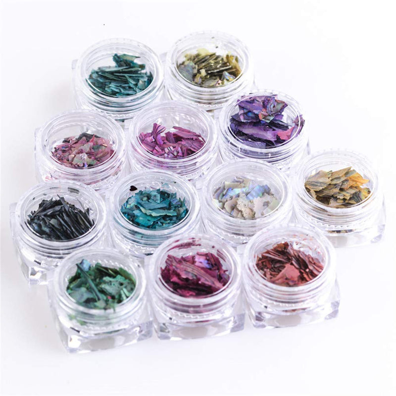 Nail Art Shell Slices, 12 Boxes Colorful Irregular 3D Nail Abalone Slices Nail Art Shell Stones Nail Sequins Decoration - BeesActive Australia