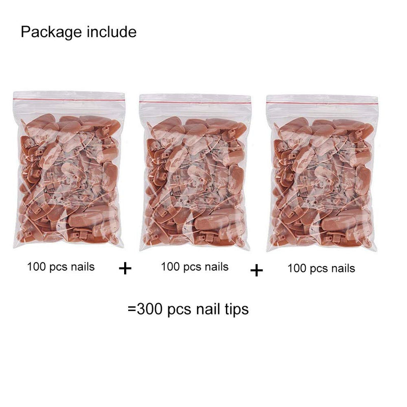 300PCS False Nail Tips - Replacement Refill Nail Tips for Flexible Nail Training Practice Hand Easy to Use Manicure Tool brown - BeesActive Australia