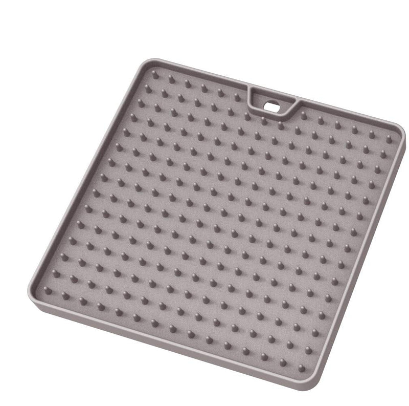 Messy Mutts & Cats Silicone Reversible Interactive Feeding and Licking Mat | 5.5” x 5.5” | Slow Feeder for Boredom & Anxiety | Lick Pad for Cats & Small Dogs | Grey - BeesActive Australia