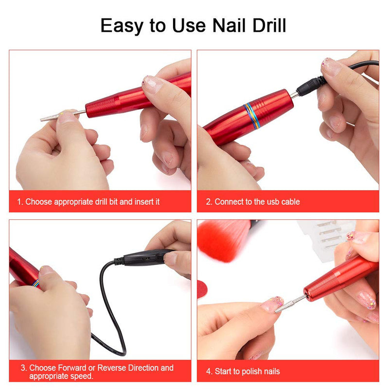 Portable Nail Drill, Electric Nail Drill for Acrylic Nails, USB Powered Professional E-file Kit & Acrylic Nail File Drill Kit, Manicure Pedicure Polishing for Home Salon,11Pcs Bits &106 Sanding Bands - BeesActive Australia