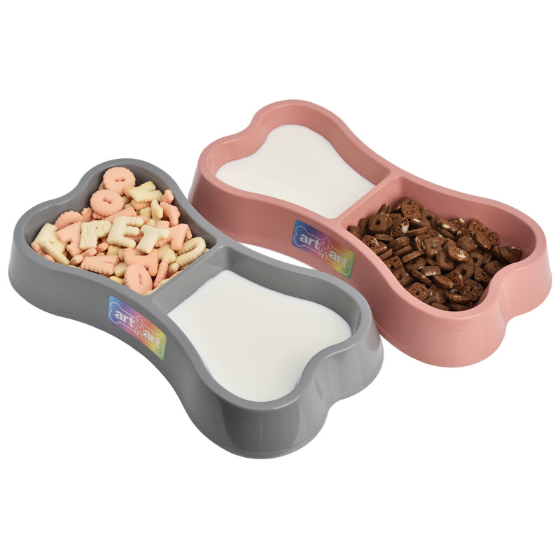 Set of 2 Lightweight Small Dog Puppy Cat Food and Water Bowls 6 oz Double Pink Plastic Portable Outdoor Travel Dish Indie Pink - BeesActive Australia