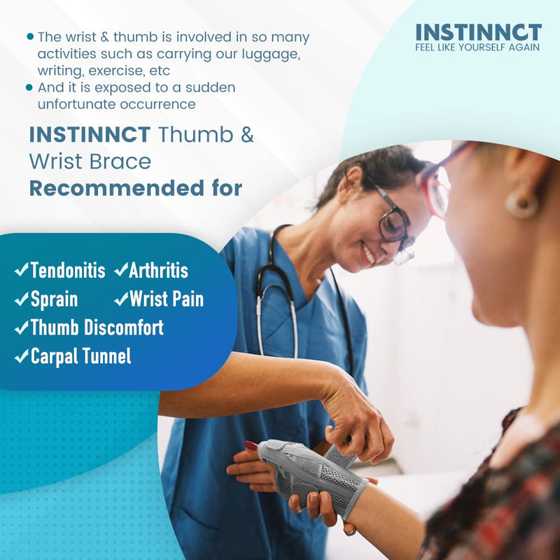 INSTINNCT Wrist Thumb Support Brace for Men & Women, Fully Adjustable Thumb Brace with Thumb Flexible Support for Thumb & Hand Discomfort, Fatigue, Fits Both Right Hand and Left Hand Grey(Single) One Size - BeesActive Australia