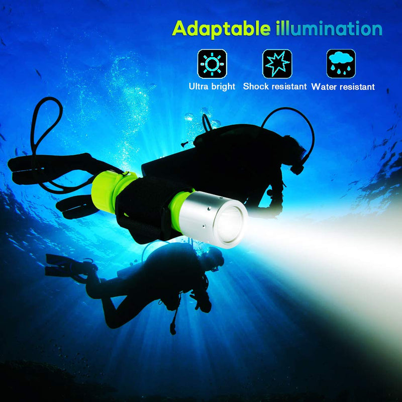 BlueFire 1100 Lumen CREE XM-L2 Scuba Diving Flashlight Waterproof Diving Torch Submarine Diving Safety Lights Underwater Dive Light (Yellow) - BeesActive Australia