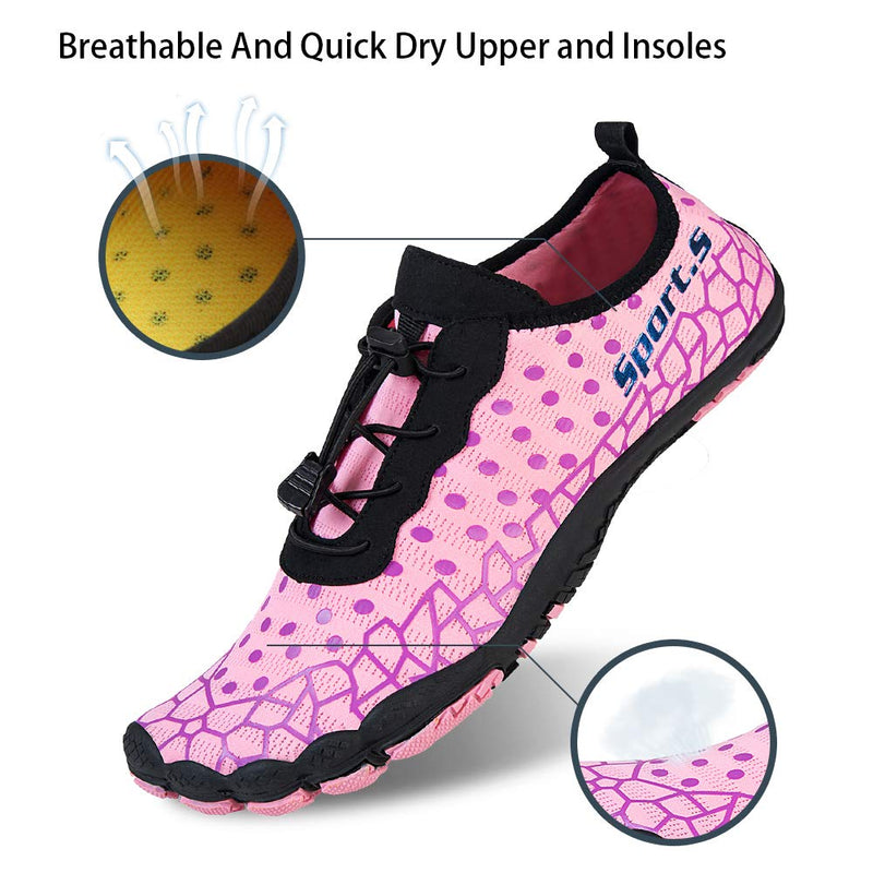 Water Shoes Mens Womens Barefoot Diving Swim Shoes Water Sports Non-Slip Aqua Shoes for Swim Pool, Beach,Hiking, Kayaking, Boating,Surfing 9 Women/6.5 Men Pink-c - BeesActive Australia