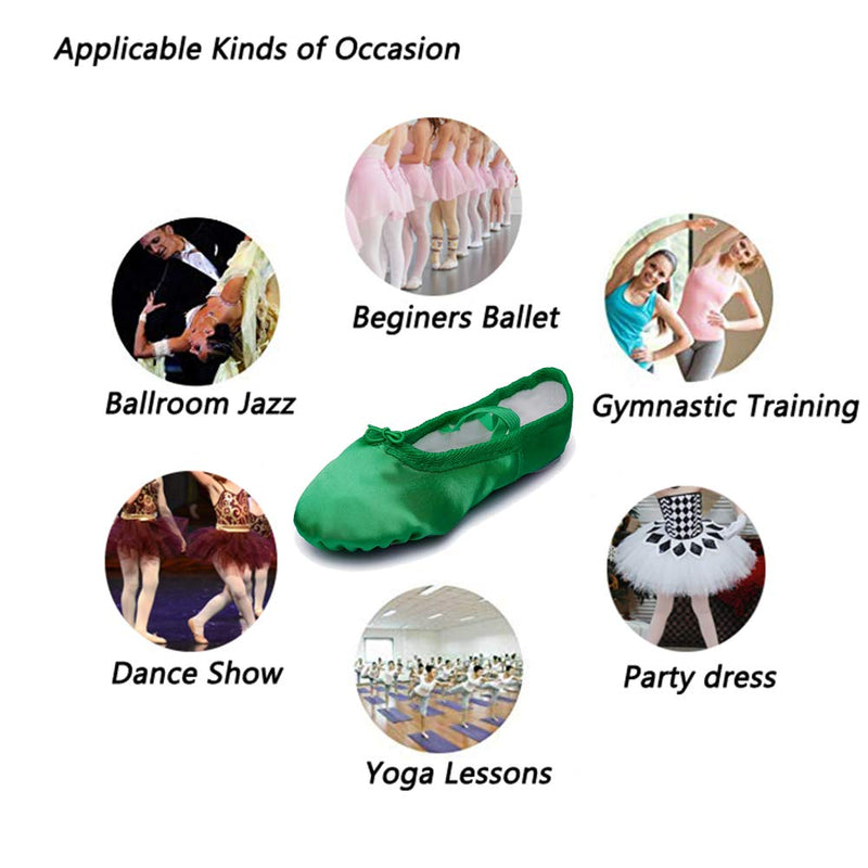 [AUSTRALIA] - MSMAX Girls Ballet Shoes Satin Performa Dance Slippers for Kids (Toddler/Little Kid/Big Kid) 10 Toddler Green 