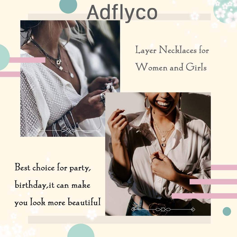 Adflyco Boho Layered Bead Choker Necklace Gold Moon Pendant Necklaces Chain Jewelry Adjustable for Women and Girls - BeesActive Australia