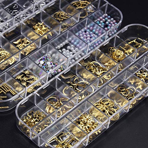 5 Boxes Nail Art Rhinestones Shiny Metal Rivets Charms Hollow Moon Star Feather Shell Shaped Nail Studs Gems for Nails Art Decoration (multicolor) multicolor - BeesActive Australia