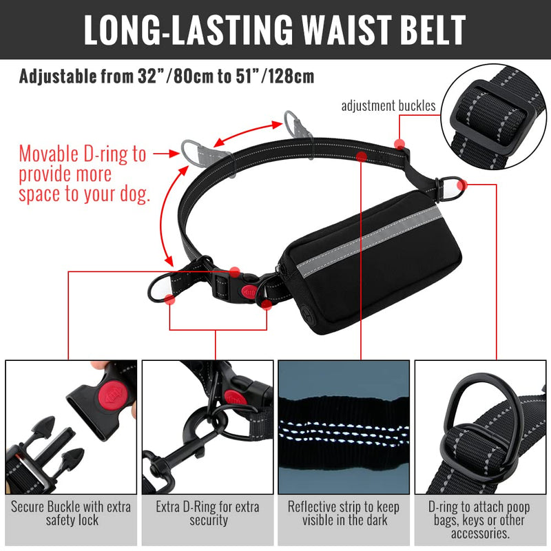 Plutus Pet Hands Free Dog Leash, Soft Padded Dual Handle Retractable Bungee Leash with Reflective Stitches, Adjustable Wasit Leash for Dog Walking Running Jogging, for Medium Large Dogs Blue - BeesActive Australia