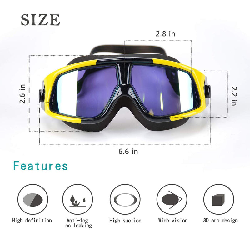 [AUSTRALIA] - Premium Polarized Big Large Frame Swim Goggles, Swimming Goggles Anti Fog No Leaking with UV Protection and Clear Lens Wide-Vision for Men Women Adult Youth with Free Case,Nose Clip and Ear Plugs Purple 