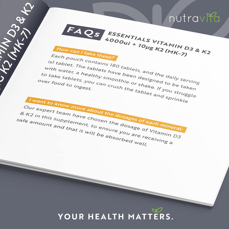 Vitamin D3 4000 iu & Vitamin K2 100?g (MK7) � 180 Vitamin D3 K2 Vegetarian Tablets � 6 Month Supply - High Strength Vitamin D Supplement for Bones, Muscles & Immune System � Nutravita - BeesActive Australia