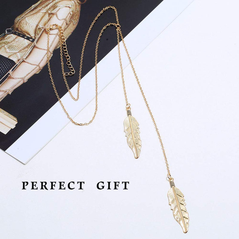 Hannah Boho Leaf Necklaces Gold Short Y-shape Pendant Necklace Chain Jewelry for Women and Girls - BeesActive Australia