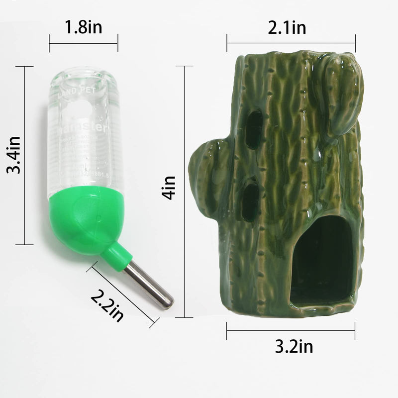 Zhilishu Hamster Water Bottle, 2-in-1 Adjustable Hamster Water Bottle for Glass Tank 80ML Gerbil Water Bottle with Stand, No Drip Ceramic Water Bottle Holder for Dwarf Hamster Mice Rat Dark Green - BeesActive Australia