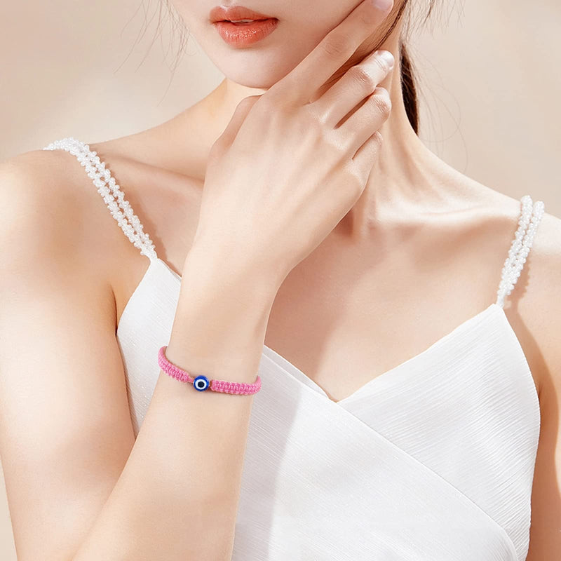 VIBILIA Evil Eye Bracelets for Women Men Handmade Braided Kabbalah Good Luck Bracelet Rope Cord Thread Friendship Bracelet Adjustable String Minimalist Jewelry 2P-Braid-Pink - BeesActive Australia