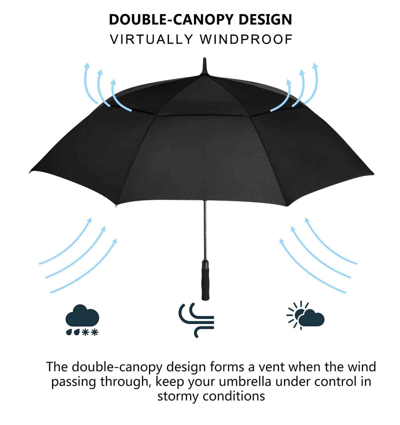 MRTLLOA 54/62/68/72 Inch Automatic Open Golf Umbrella, Extra Large Oversize Double Canopy Vented Windproof Waterproof Stick Umbrellas for Rain Black 62 inch - BeesActive Australia