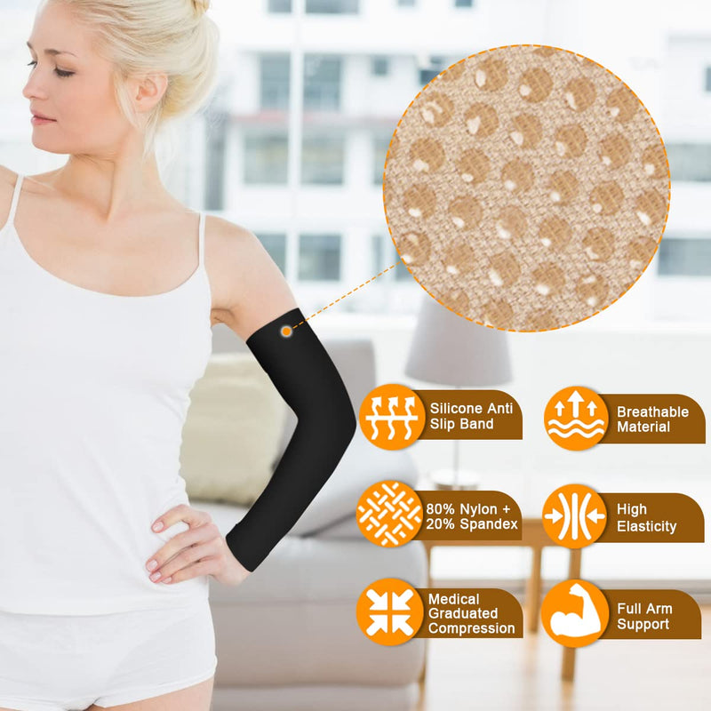 Normers 20-30 mmHg Medical Lymphedema Compression Arm Sleeve for Men & Women (Single), Full Arm Support with Dot Silicone Band, Graduated Compression Arm Brace for Arthritis, Swelling, Bursitis, Dvt. Black Large - BeesActive Australia