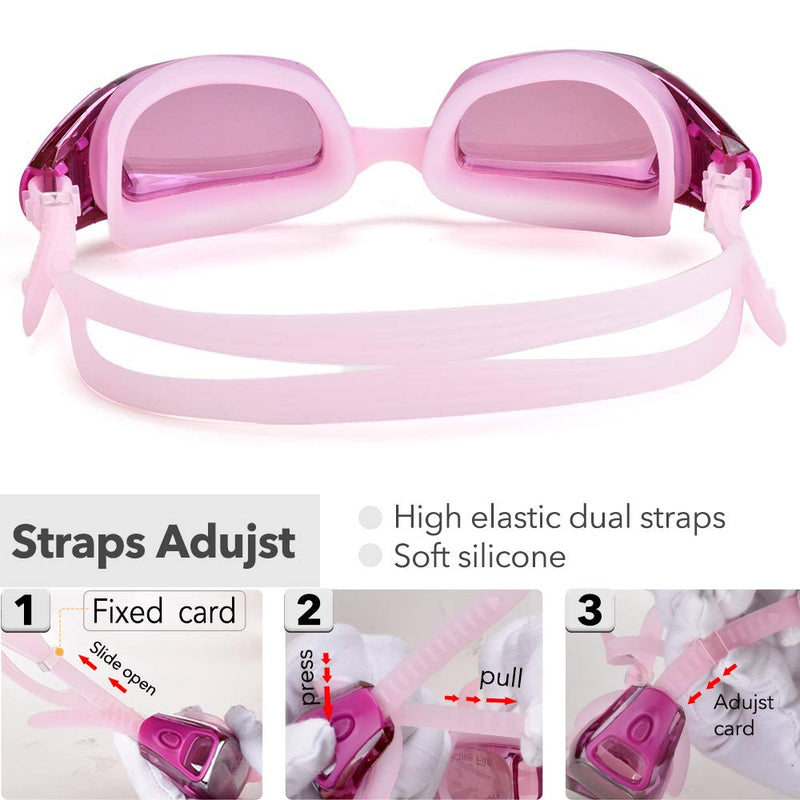 [AUSTRALIA] - HUBO SPORTS Swim Goggles, Swimming Goggles for Women Men Kids, Competition Swim Goggles of No Leaking Anti Fog UV 400 Protection Clear Vision Triathlon with Free Protection Case Adult Youth G4P-Rose 