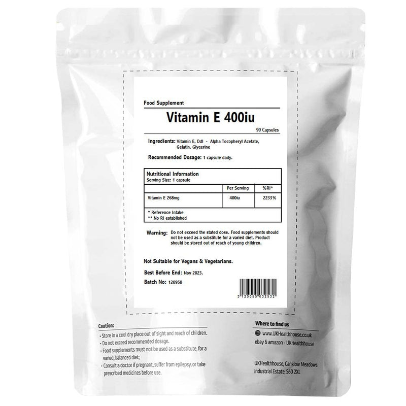 100% Natural and Pure - Vitamin E - Tissue Support - 400 IU (268 mg) - Capsules x 90 - Natural Anti-Oxidant - BeesActive Australia