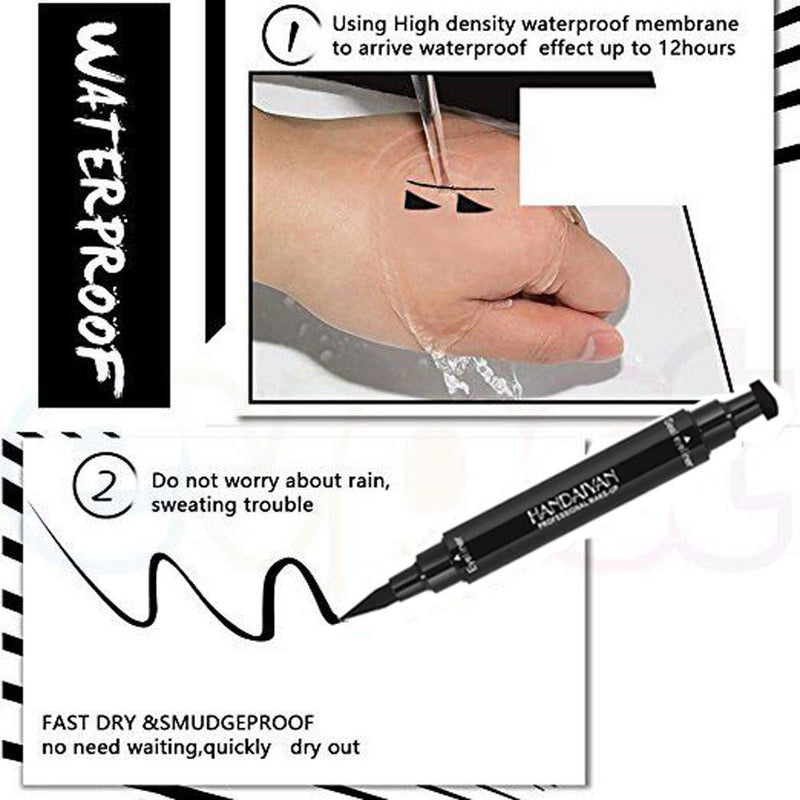 BONNIESTORE 2 Pack Dual-ended Winged Eyeliner Stamp, Waterproof Black Seal Pencil Long Lasting Wing Makeup Eye Liner Pen - 2 PACK 2 Packs - BeesActive Australia