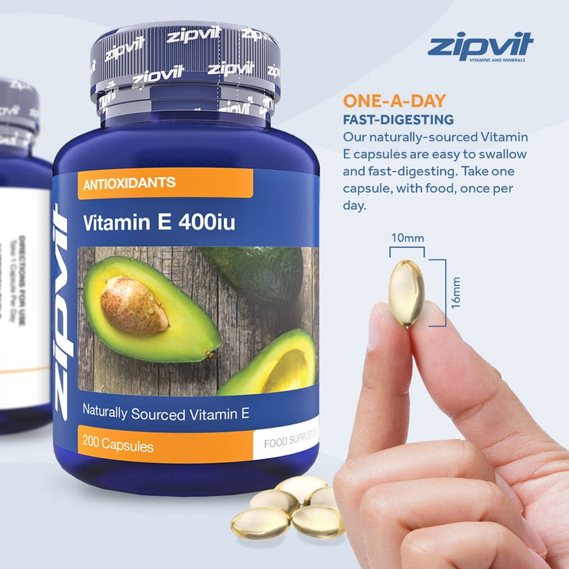 Vitamin E 400iu, 200 Softgels. Natural Vitamin E (d-Alpha Tocopherol). Powerful Antioxidant, Protects Cells from Oxidative Stress. - BeesActive Australia