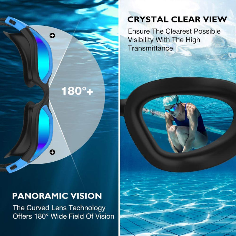OMID Swim Goggles, Comfortable Polarized Swimming Goggles, Anti-Fog Leak Proof UV Protection Crystal Clear Vision Triathlon Swim Goggles with Protective Bag for Men Women Adult Youth Teens A-polarized Mirrored Blue - BeesActive Australia