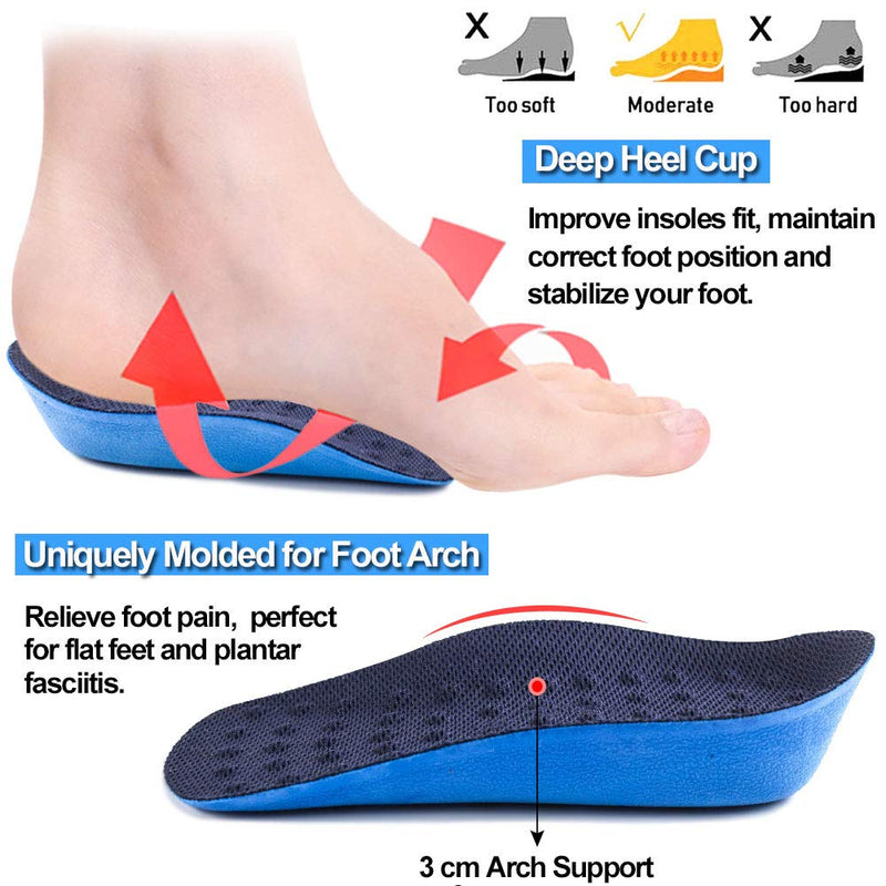 Ailaka Height Increase Insoles (Can be worn in socks), Arch Support Half Inserts Shock Absorption Heel Lifts Cushion Pads for Men & Women S Blue - BeesActive Australia