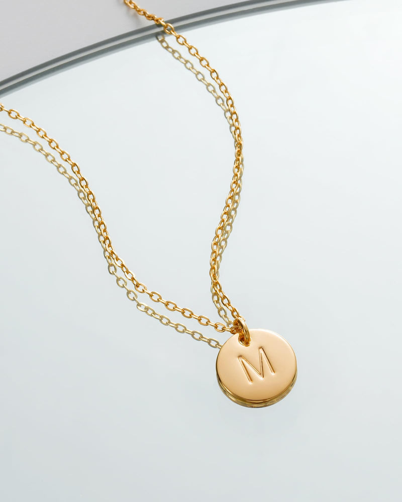 Bemoly Initial Necklace for Women Round 11MM Coin Disc Double Side Engraved Letter A-Z Hammered Pendant 14K Gold Plated Personalized Alphabet Birthday Jewelry 17.5" M - BeesActive Australia