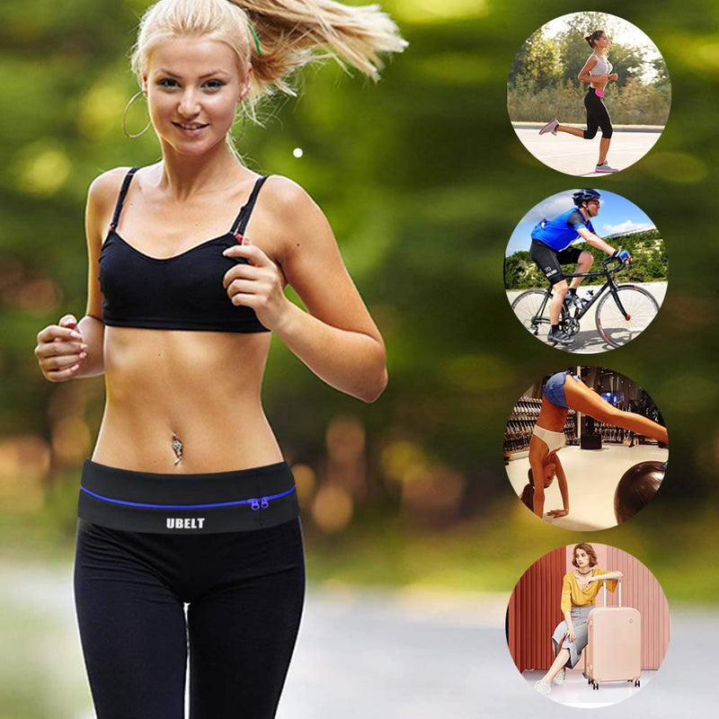 UBELT Running Belt Phone Holder Waist Pack for Hiking Travel Walking Fitness Jogging Gym for iPhone 11 Xr Xs Max 8Plus Galaxy S10 Edge Men Women BUCKLE BLUE ZIPPER 27"-45" - BeesActive Australia