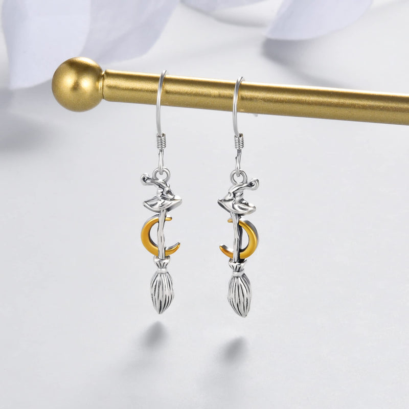 LINGBG JEWELRY Witch Broom Earrings 925 Sterling Silver Cross Earrings Infinity Earrings Skull Key Earrings for Women Chakra Earrings Feather Earrings Jewelry Gifts for Girls Friends 3# Earrings - BeesActive Australia