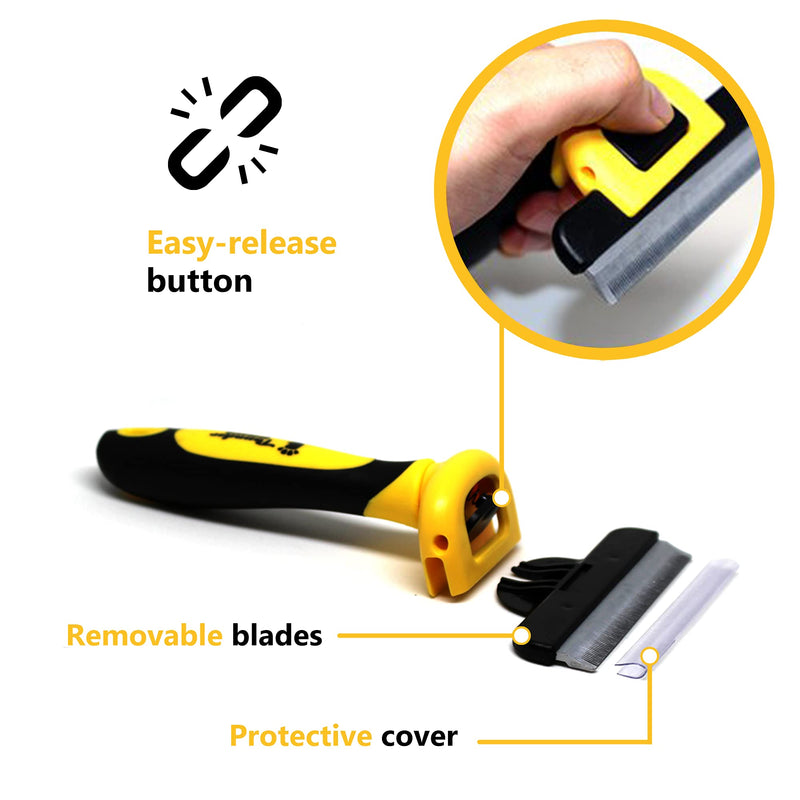 Thunderpaws Best Professional De-Shedding Tool and Pet Grooming Brush, D-Shedz for Breeds of Dogs, Cats with Short or Long Hair, Small, Medium and Large Yellow - BeesActive Australia