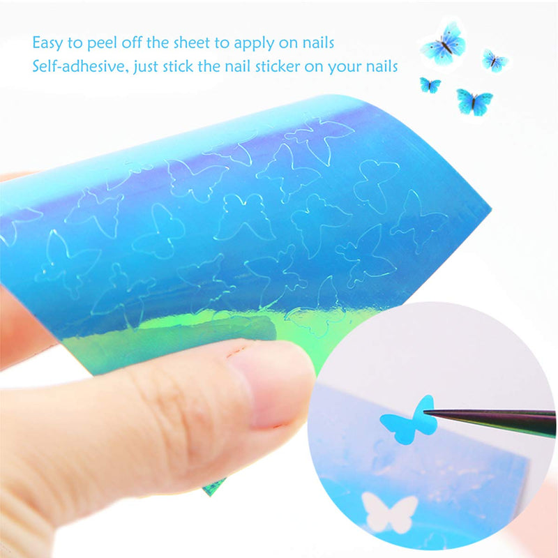 Butterfly Nail Sticker, FITDON 16pcs Holographic Butterfly Nail Art Decals 3D Vinyls Nail Stencil for Nails Manicure Tape Adhesive Foils DIY Decoration - BeesActive Australia