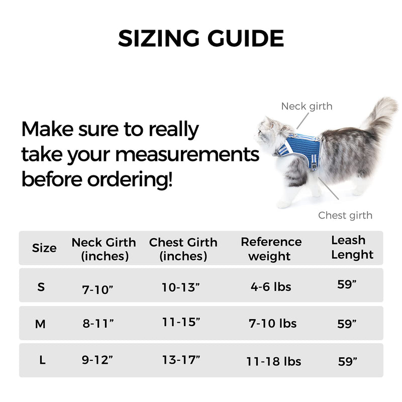 pangdi Cat Harness and Leash Escape Proof Double Protection Fully Adjustable Sturdy Soft Mesh with Reflective Strips for Walking and Traveling Blue Large - BeesActive Australia