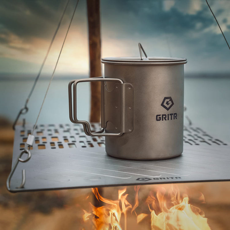 GRITR Titanium Cup 15.2 oz / 450ml Lightweight Titanium Multi-Purpose Camping Mug with Lid and Folding Handles - BeesActive Australia