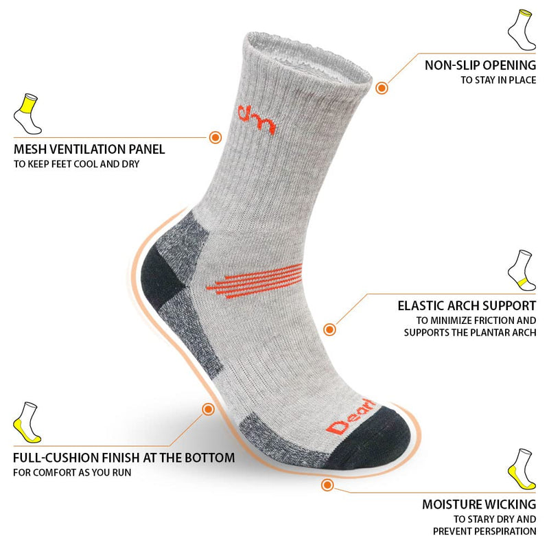 DEARMY Athletic Hiking Socks for Women and Men with Cushion Moisture Wicking Cotton Running Crew Socks (5Pairs) Small 5 X Grey - BeesActive Australia