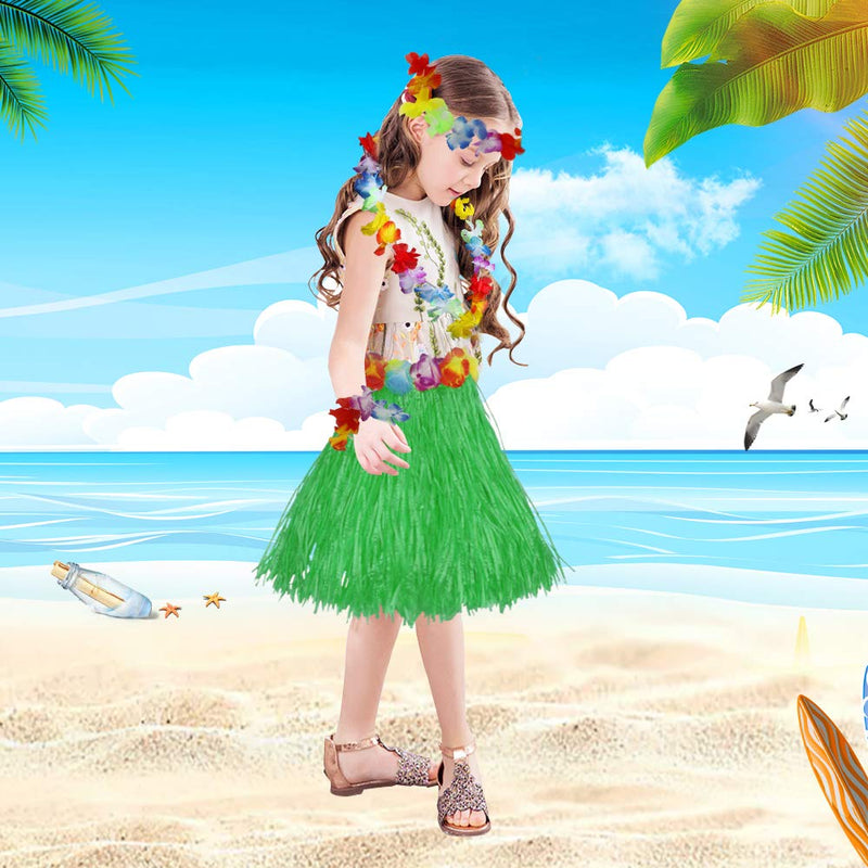 [AUSTRALIA] - Fortuning's JDS Girl's elastic Hawaiian hula dancer grass skirt with flower costume set-green 
