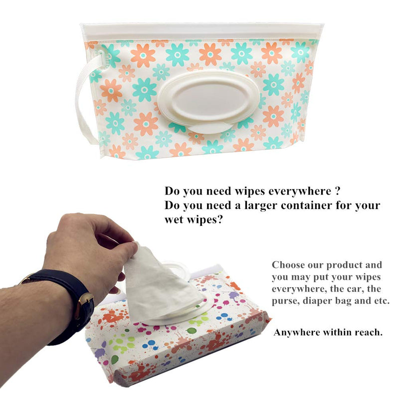 Portable Baby Wet Wipe Pouch Bags, Reusable & Refillable Wipes Dispenser, Eco Friendly & Lightweight Travel Wet Wipe Holder (2 Pack, Black Star) - BeesActive Australia
