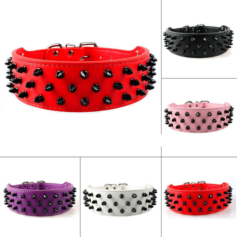 Benala 2" Black Leather Dog Collars Cool Spiked Studded Pet Dog Collar for Medium Large Dogs Pitbulls Mastiff Bully - BeesActive Australia
