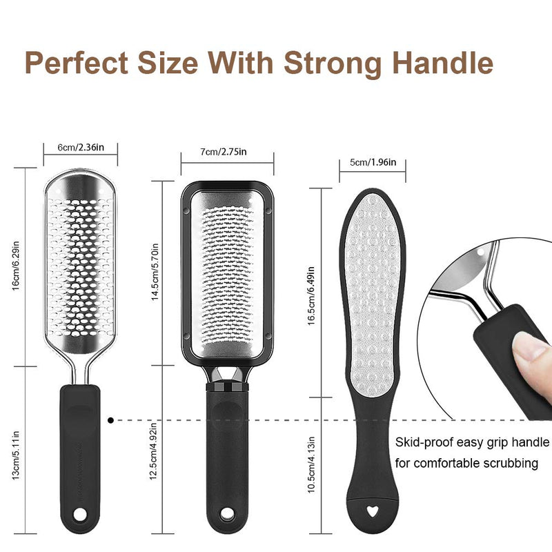 iBazal Professional Pedicure Foot File. Callus Remover for Feet. Foot Scrubber with Ergonomic Design. Stainless Steel Foot Exfoliator for Spa and Pedicure. Pumice Stone for Feet-Black(3PCS) Smooth+Coarse+Fine-Black - BeesActive Australia