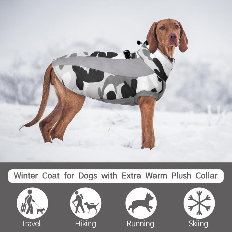 Dog Winter Coat, FUAMEY Soft Fleece Lined Warm Dog Jacket Winter Waterproof Windproof Camouflage Dog Fleece Vest for Cold Weather, Reflective Cozy Dog Coat Dog Apparel for Small Medium Large Dogs X-Large(chest:30in） grey - BeesActive Australia