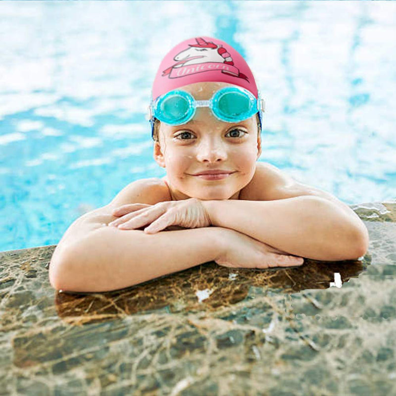 Houvillage Kids Swim Cap, 2 Pack, Silicone Children Swim Caps for Kid Toddler Boys and Girls, Fun Design Waterproof Junior Swimming Cap Pink and Blue Age 3-12 Unicorn Set W - BeesActive Australia