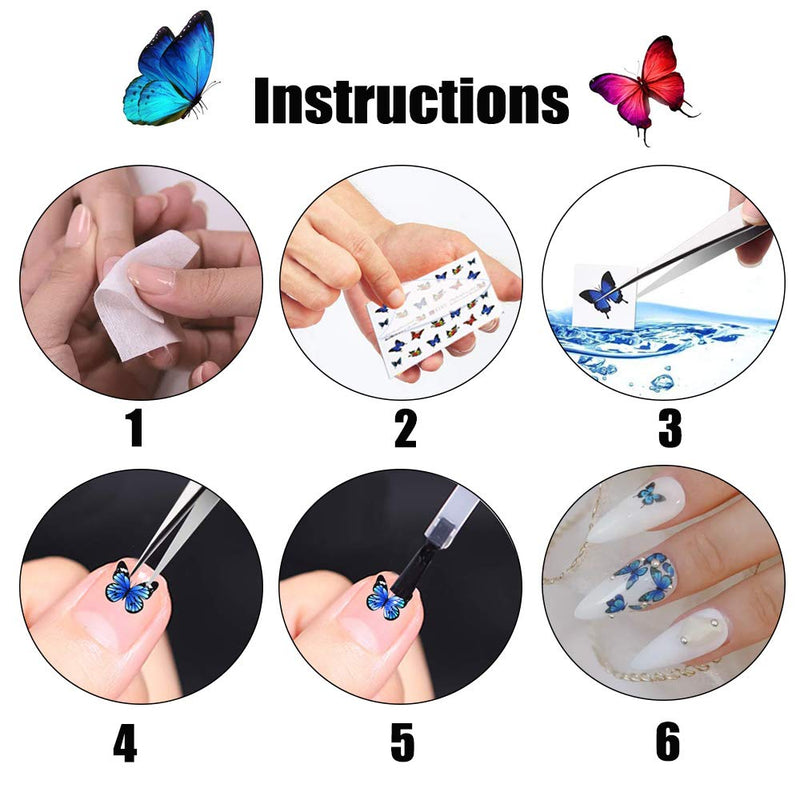 ACEDICHY Butterfly Nail Art Stickers Water Transfer Nail Decals for Acrylic Nails Decoration Flowers Butterfly Design Nail Art Manicure Tips Accessories DIY Nail Supplies(12 Pcs) - BeesActive Australia